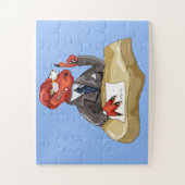 Tyrannosaurus rex baas zit aan een bureau. 2 legpuzzel (Verticaal)