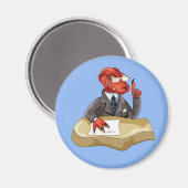 Tyrannosaurus rex baas zit aan een bureau. 2 magneet (Voorkant / Achterkant)