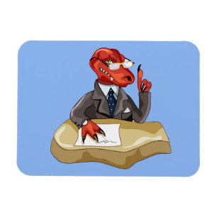 Tyrannosaurus rex baas zit aan een bureau. 2 magneet