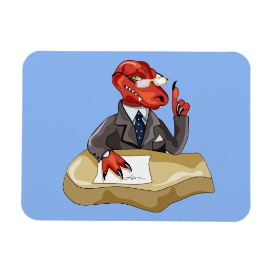 Tyrannosaurus rex baas zit aan een bureau. 2 magneet (Horizontaal)