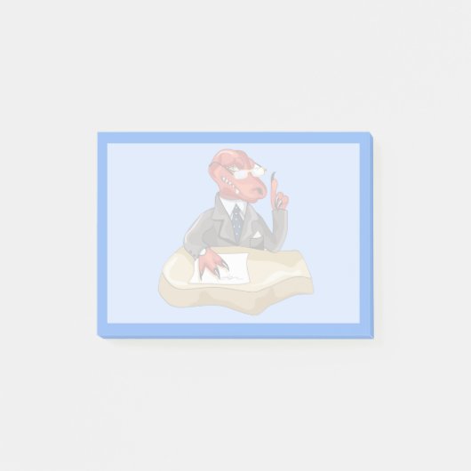 Tyrannosaurus rex baas zit aan een bureau. 2 post-it® notes (Voorkant)