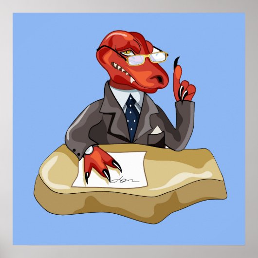 Tyrannosaurus rex baas zit aan een bureau. 2 poster (Voorkant)