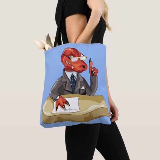 Tyrannosaurus rex baas zit aan een bureau. 2 tote bag (Dichtbij)