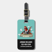 Tyrannosaurus rex baas zit aan een bureau. bagagelabel (Voorkant verticaal)