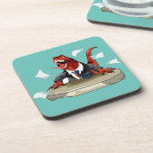 Tyrannosaurus rex baas zit aan een bureau. bier onderzetter (Linkerzijde)