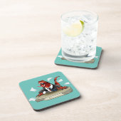 Tyrannosaurus rex baas zit aan een bureau. bier onderzetter (Rechterzijde)