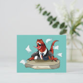Tyrannosaurus rex baas zit aan een bureau. briefkaart (Staand voorkant)