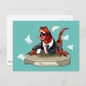 Tyrannosaurus rex baas zit aan een bureau. briefkaart (Voorkant / Achterkant)
