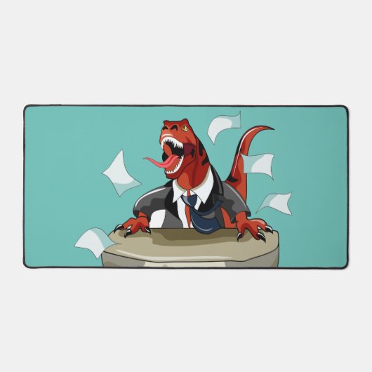 Tyrannosaurus rex baas zit aan een bureau. bureaumat (Voorkant)