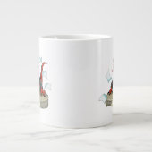 Tyrannosaurus rex baas zit aan een bureau. grote koffiekop (Voorkant)