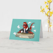 Tyrannosaurus rex baas zit aan een bureau. kaart (Gele Bloem)