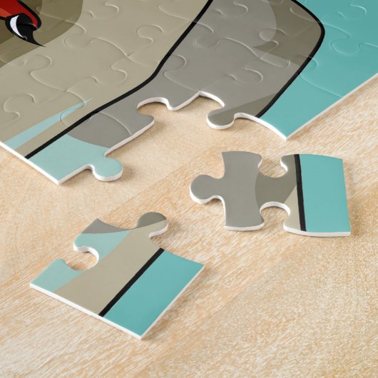 Tyrannosaurus rex baas zit aan een bureau. legpuzzel (Zijkant)