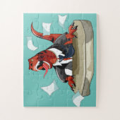 Tyrannosaurus rex baas zit aan een bureau. legpuzzel (Verticaal)