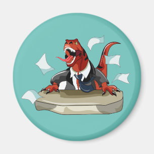 Tyrannosaurus rex baas zit aan een bureau. magneet