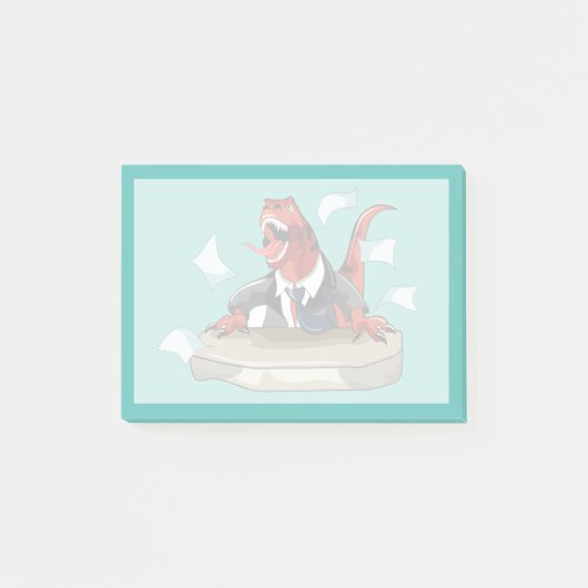 Tyrannosaurus rex baas zit aan een bureau. post-it® notes (Voorkant)