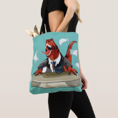 Tyrannosaurus rex baas zit aan een bureau. tote bag (Dichtbij)