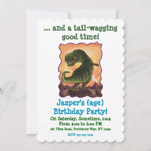 Tyrannosaurus Rex Bday Party Diecut Custom Invite Kaart (Achterkant)