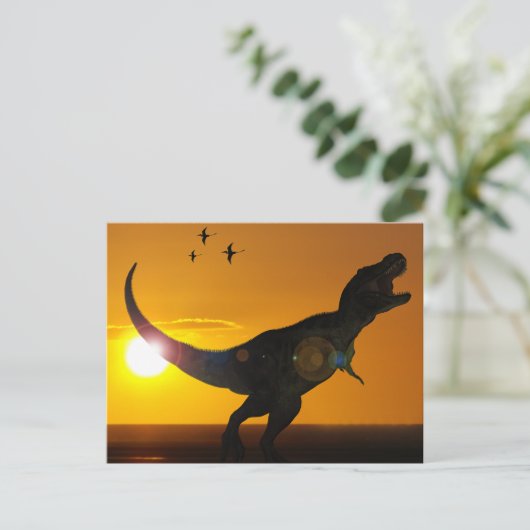 Tyrannosaurus Rex briefkaart met zonsondergang (Staand voorkant)