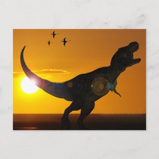 Tyrannosaurus Rex briefkaart met zonsondergang (Voorkant)