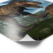 Tyrannosaurus rex die einiosaurus dinosaur aanvalt foto afdruk (Hoek)