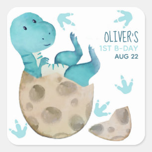 Tyrannosaurus Rex Dinosaur Boy 1e Verjaardagsfeest Vierkante Sticker