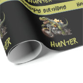 Tyrannosaurus Rex Dinosaur Motorcycle Birthday Cadeaupapier (Rol Hoek)