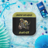 Tyrannosaurus Rex Dinosaur Motorcycle Birthday Papieren Bordje (Feest)