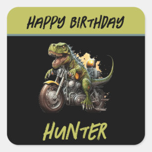 Tyrannosaurus Rex Dinosaur Motorcycle Birthday Vierkante Sticker