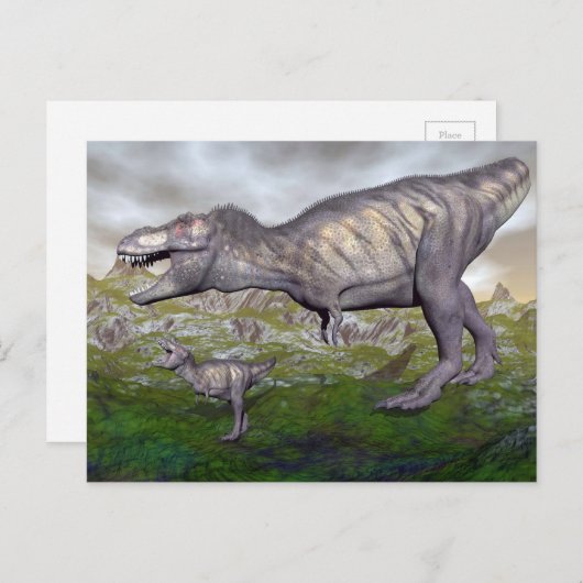 Tyrannosaurus rex dinosaur mum en baby- 3D renderi Briefkaart (Voorkant / Achterkant)