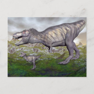Tyrannosaurus rex dinosaur mum en baby- 3D renderi Briefkaart
