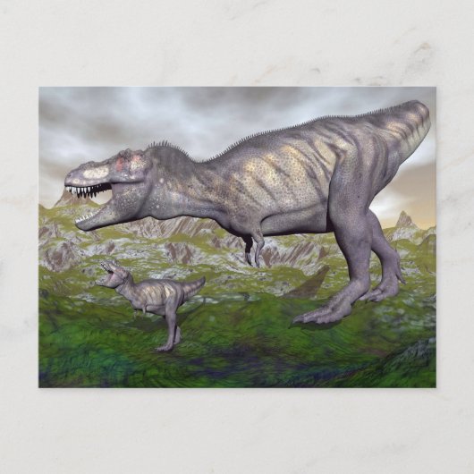 Tyrannosaurus rex dinosaur mum en baby- 3D renderi Briefkaart (Voorkant)