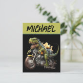 Tyrannosaurus Rex Dinosaur Riding Motorcycle Briefkaart (Staand voorkant)