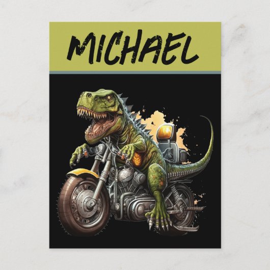 Tyrannosaurus Rex Dinosaur Riding Motorcycle Briefkaart (Voorkant)