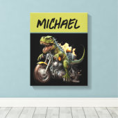 Tyrannosaurus Rex Dinosaur Riding Motorcycle Canvas Afdruk (Insitu (Houten vloer))