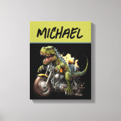 Tyrannosaurus Rex Dinosaur Riding Motorcycle Canvas Afdruk (Voorkant)