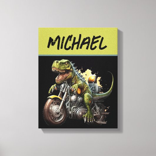 Tyrannosaurus Rex Dinosaur Riding Motorcycle Canvas Afdruk (Voorkant)