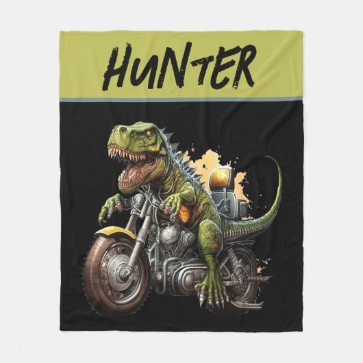 Tyrannosaurus Rex Dinosaur Riding Motorcycle Fleece Deken (Voorkant)
