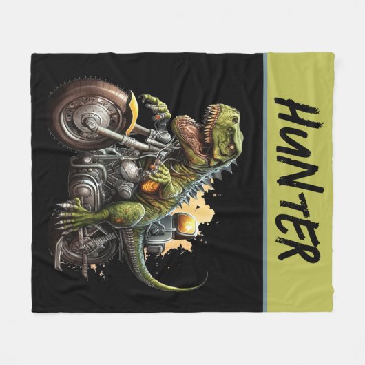 Tyrannosaurus Rex Dinosaur Riding Motorcycle Fleece Deken (Voorkant (Horizontaal))