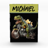 Tyrannosaurus Rex Dinosaur Riding Motorcycle Fotoblokken (Voorkant)