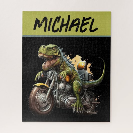Tyrannosaurus Rex Dinosaur Riding Motorcycle Legpuzzel (Verticaal)