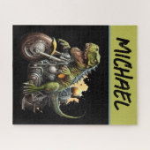 Tyrannosaurus Rex Dinosaur Riding Motorcycle Legpuzzel (Horizontaal)