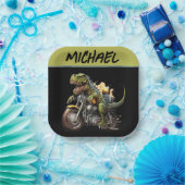 Tyrannosaurus Rex Dinosaur Riding Motorcycle Papieren Bordje (Feest)