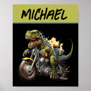 Tyrannosaurus Rex Dinosaur Riding Motorcycle Poster