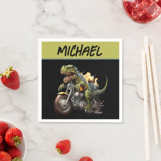Tyrannosaurus Rex Dinosaur Riding Motorcycle Servet (Insitu)