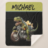 Tyrannosaurus Rex Dinosaur Riding Motorcycle Sherpa Deken (Voorkant)