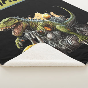 Tyrannosaurus Rex Dinosaur Riding Motorcycle Sherpa Deken