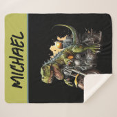 Tyrannosaurus Rex Dinosaur Riding Motorcycle Sherpa Deken (Voorkant (horizontaal))