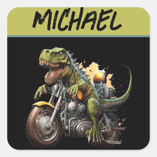 Tyrannosaurus Rex Dinosaur Riding Motorcycle Vierkante Sticker (Voorkant)