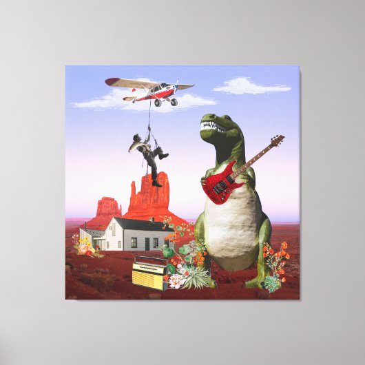 Tyrannosaurus Rex Dinosaur Rock & Roll Wall Art Canvas Afdruk (Voorkant)