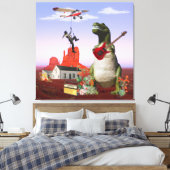 Tyrannosaurus Rex Dinosaur Rock & Roll Wall Art Canvas Afdruk (Insitu (Slaapkamer))